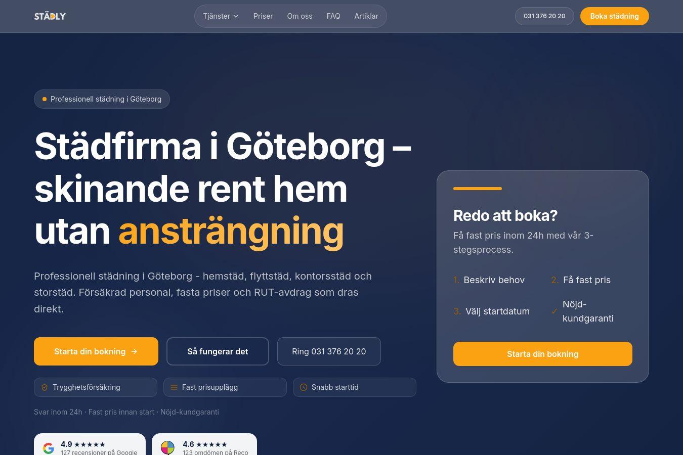 Startsidan Webraketen byggt åt städfirman Städly i Göteborg