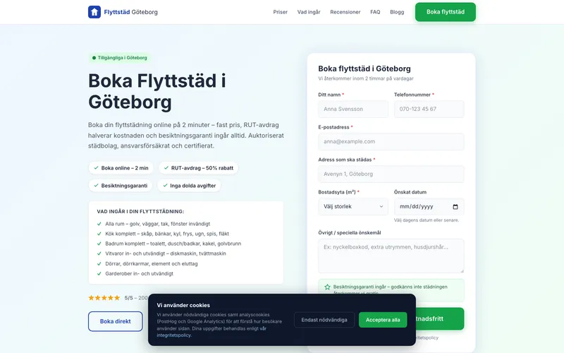 Skärmdump av Flyttstäd Göteborg