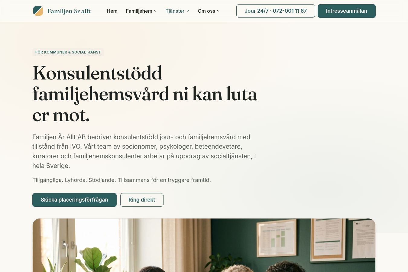 Skärmdump av webbplatsen för Familjen är allt, sidan För kommuner