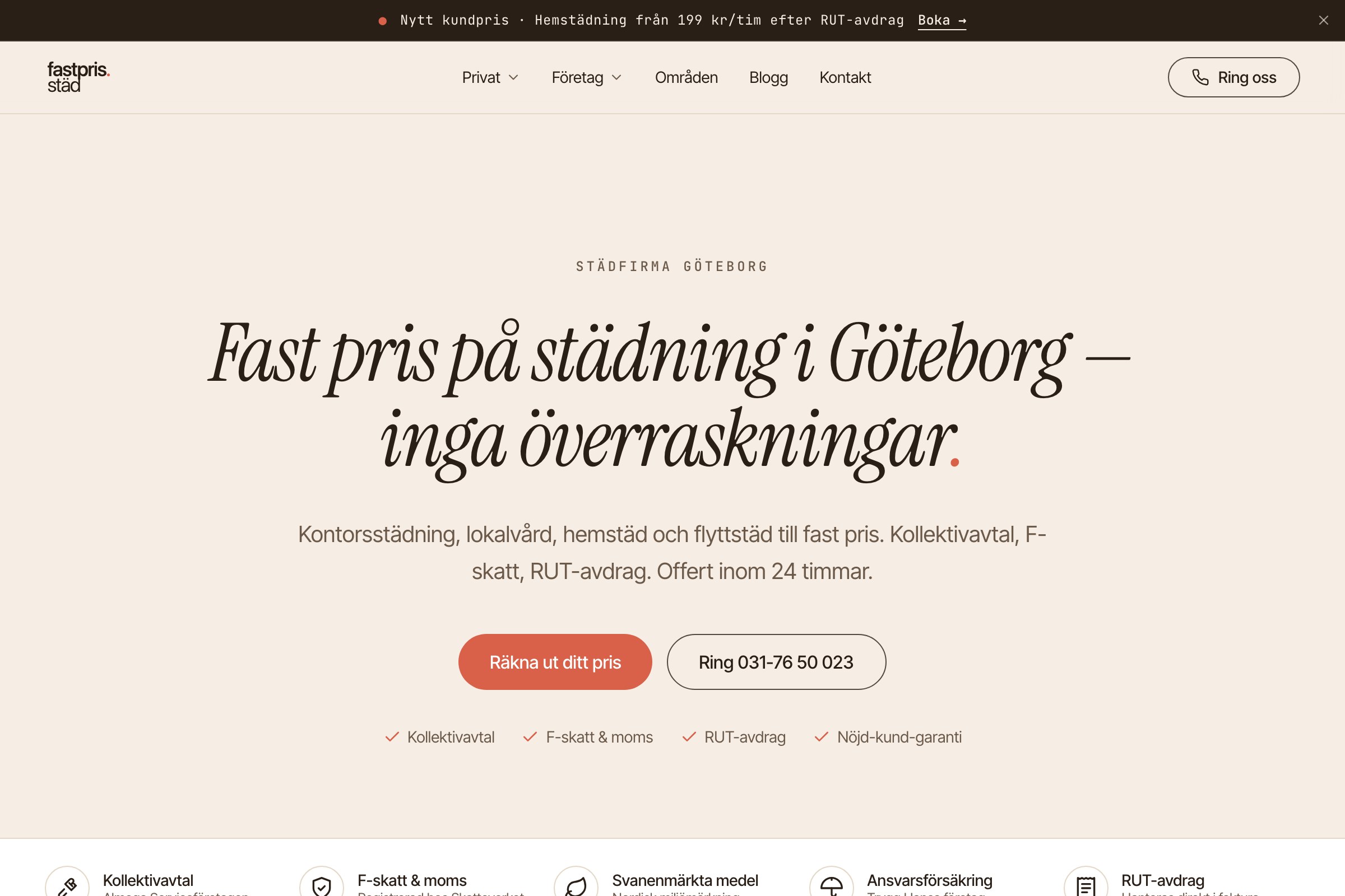 Skärmdump från Fastpris Städ